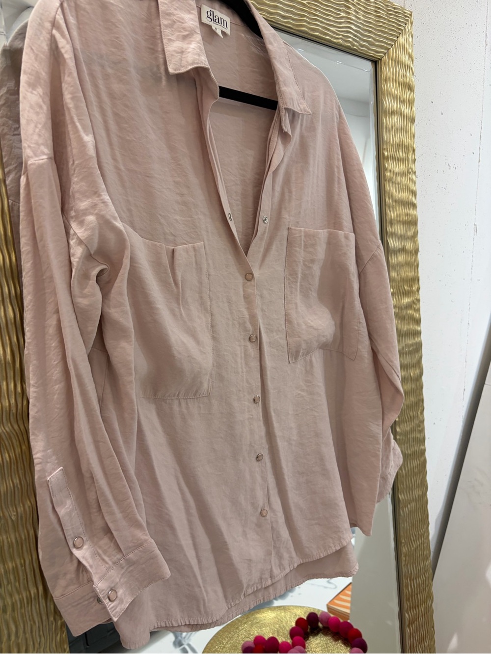 glam Pale Blush Button-Down Pocket Shirt